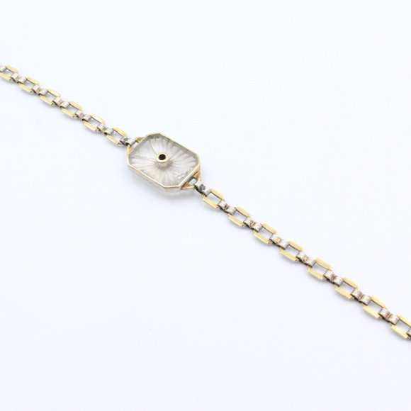 Antique Art Deco Platinum Diamond 14K Gold Frosted Rock Quartz Crystal Bracelet - Picture 6 of 16